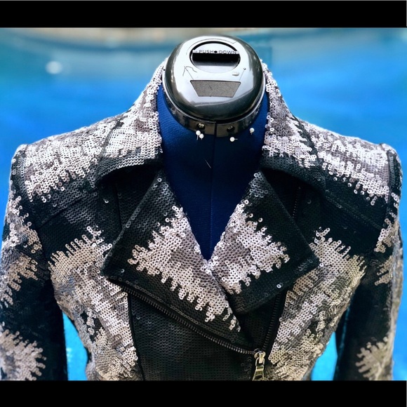 BCBGMAXAZRIA Abel Jacket Geometric Sequined S - Picture 4 of 8